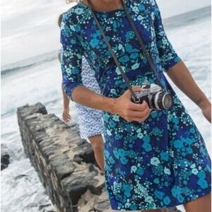 Title Nine Dress Flower Power Blue Athletic Pickleball Zip Pocket Stretch Flare